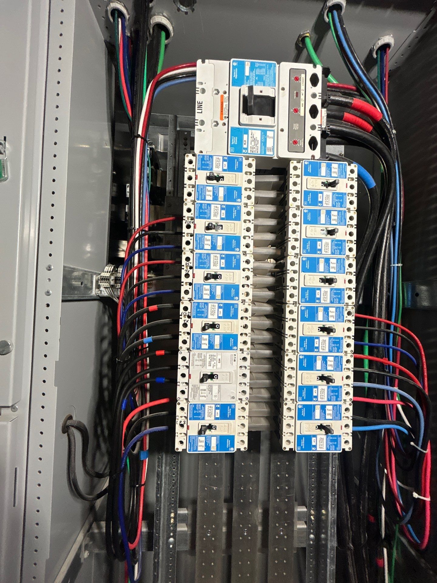 Commercial electrical distribution panel installed by KVS Electrical